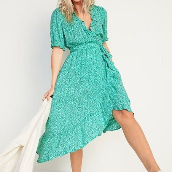 Old Navy Waist Defined Ruffled Tie Belt Midi Wrap Dress Size S - Picture 1 of 5
